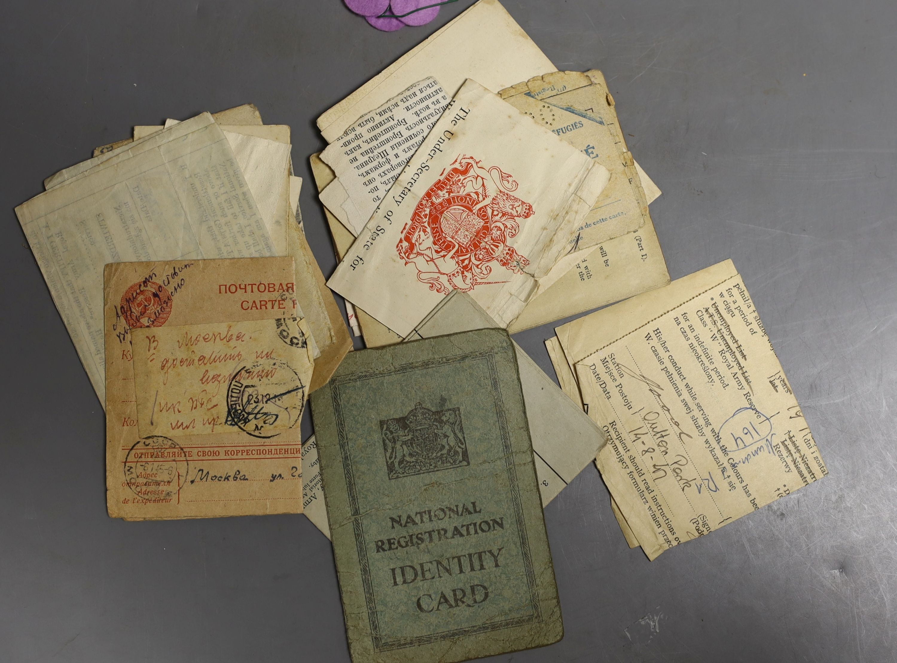 Three pairs of Polish Army shoulders pads, four U.S.S.R, Jubilee Medals, buttons, brooches and WWI medal group to Pte. G. Huggett, Royal Sussex Regiment, a WWII war medal and a USSR WWII 'Stalin' Medal.